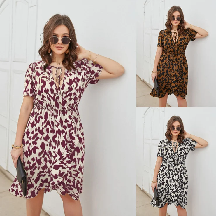 Title 1, Casual Fashion Short Sleeve V-neck Printed Dress