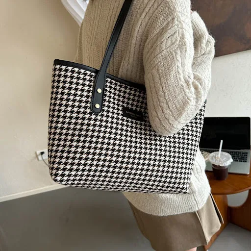 Title 7, Houndstooth schoudertas dames, grote capaciteit...