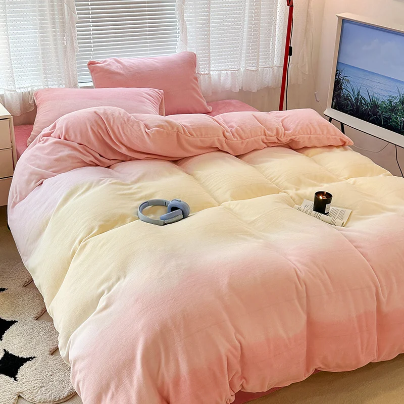 Cream Girl Gradient Color Milk Fiber Four-piece Set, soft and comfortable for a great night's sleep, stylish design. — photo 7