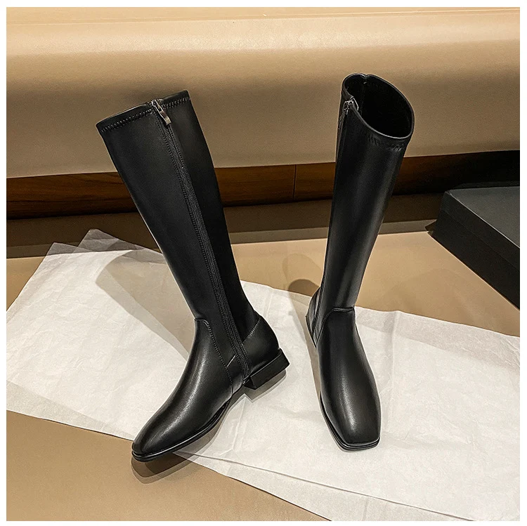Title 6, Warm rear zipper rider boot with thick heel, pr...