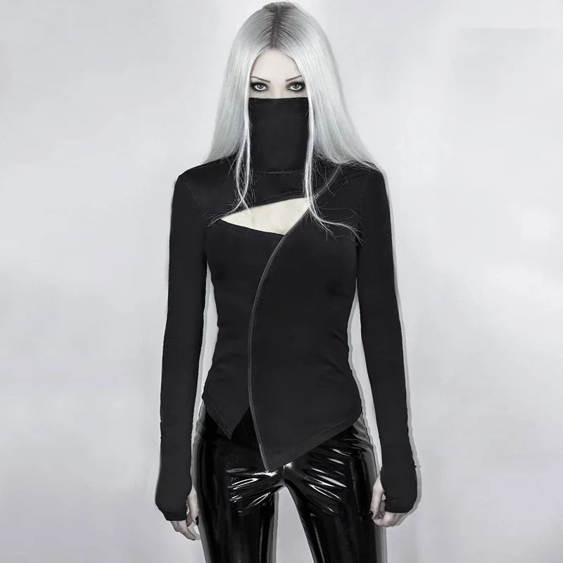 Title 17, Womens Stitching Oblique Zipper Irregular Top....