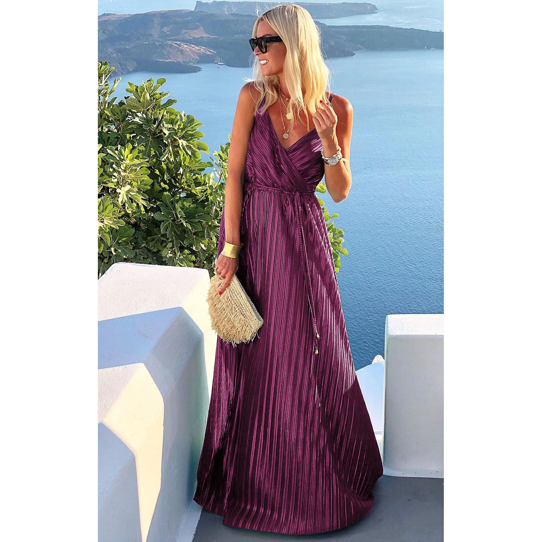 Sling Pleated Dress with Lace-up Detail, Loose Fit and Flowy Hem. Comfortable and stylish for any occasion, a must-have. — photo 4
