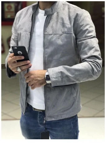 Title 4, Jaqueta de veludo de couro de veado masculina e...