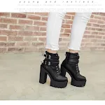 Autumn and Winter Style Belt Buckle High-Heel Martin Women's Boots with Thick Heel and Round Toe, Short Boots perfect fo — photo 2