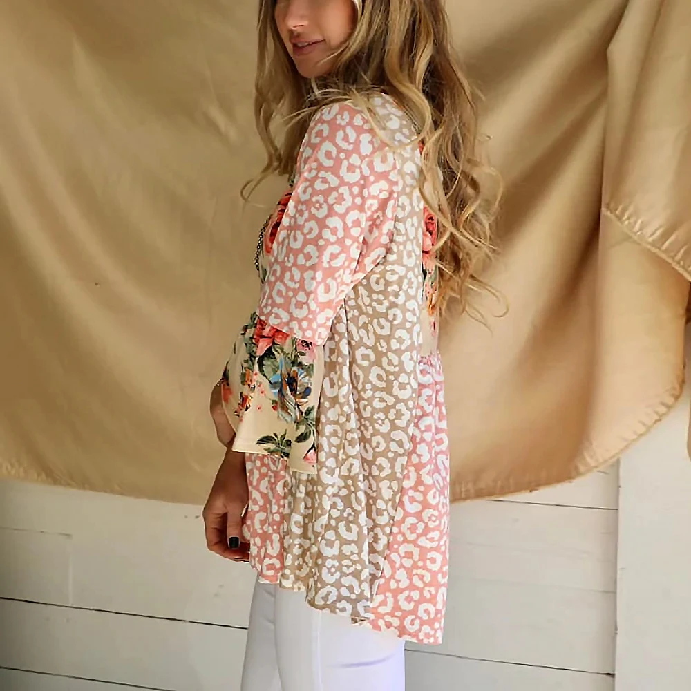 Title 3, Printed Patchwork Contrast Sleeve Loose Casual ...