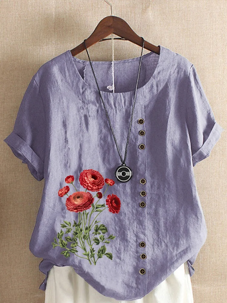Cotton And Linen Printed Loose Short Sleeve Casual — photo 6