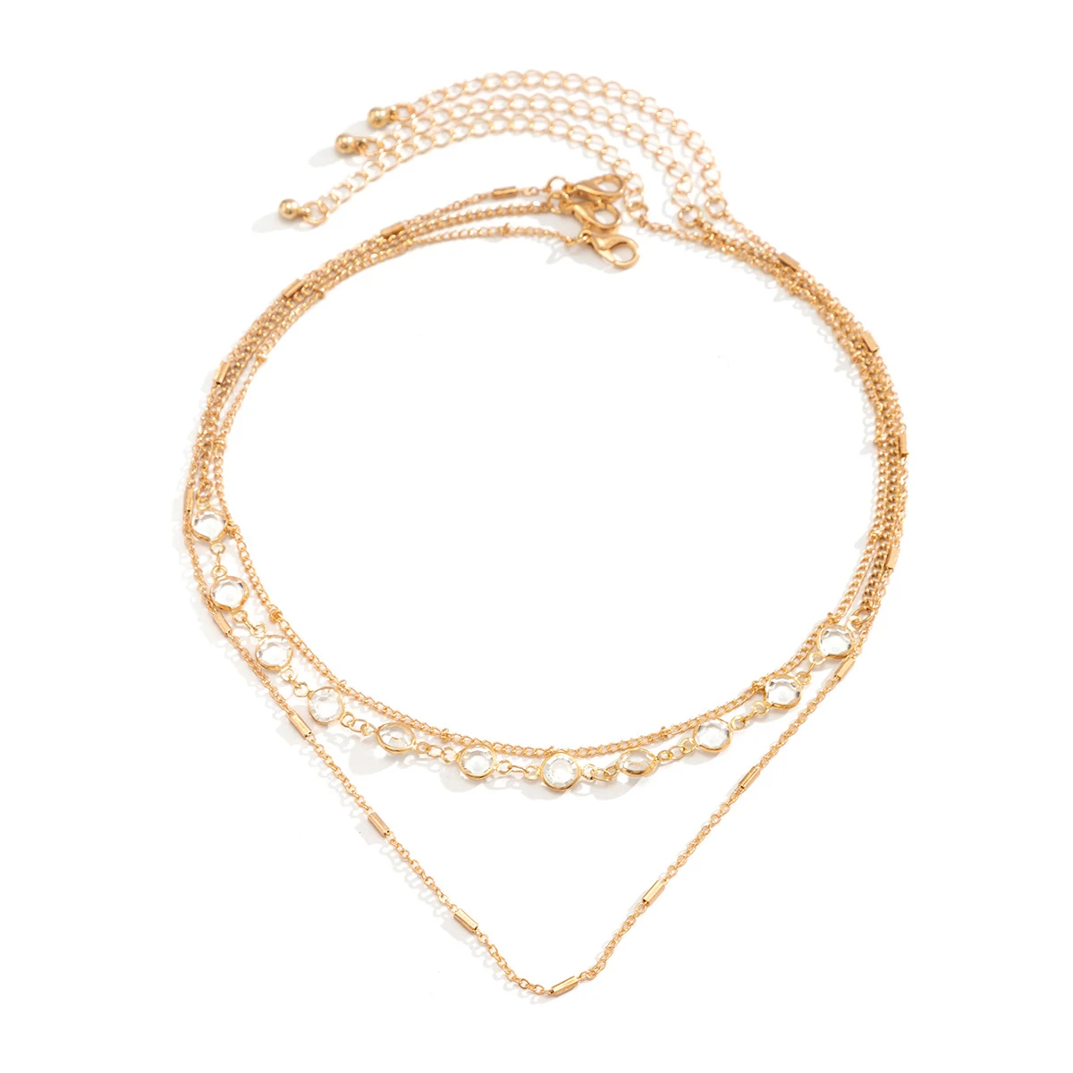 Corrente de clavícula dupla de cristal simples para moda feminina, um acessório versátil e elegante que combina com tudo, valorizando o colo. — foto 4