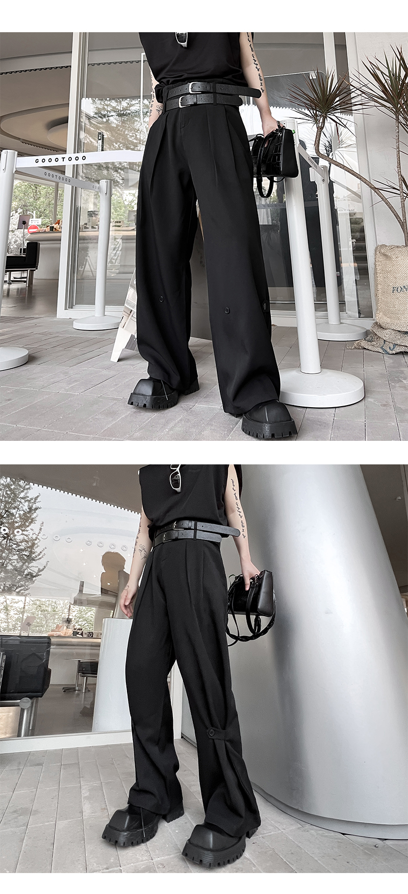 Title 5, Pantalones Anchos Irregulares de Hombre con Dob...