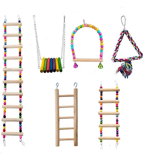 Wooden Bird Toys Small Parrot Chewing Training Toys Cotton Rope Swing Hanging Ring Bell Bird Cage Climbing Ladders Pet S — photo 6