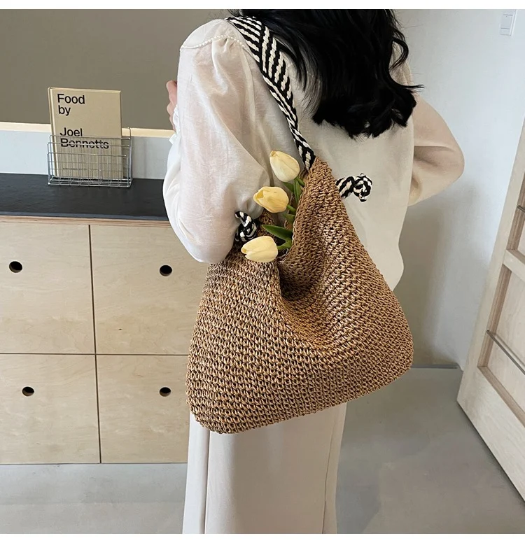 Bolsa de ombro feminina de palha, grande capacidade para o verão, férias na praia e uso diário. — foto 7