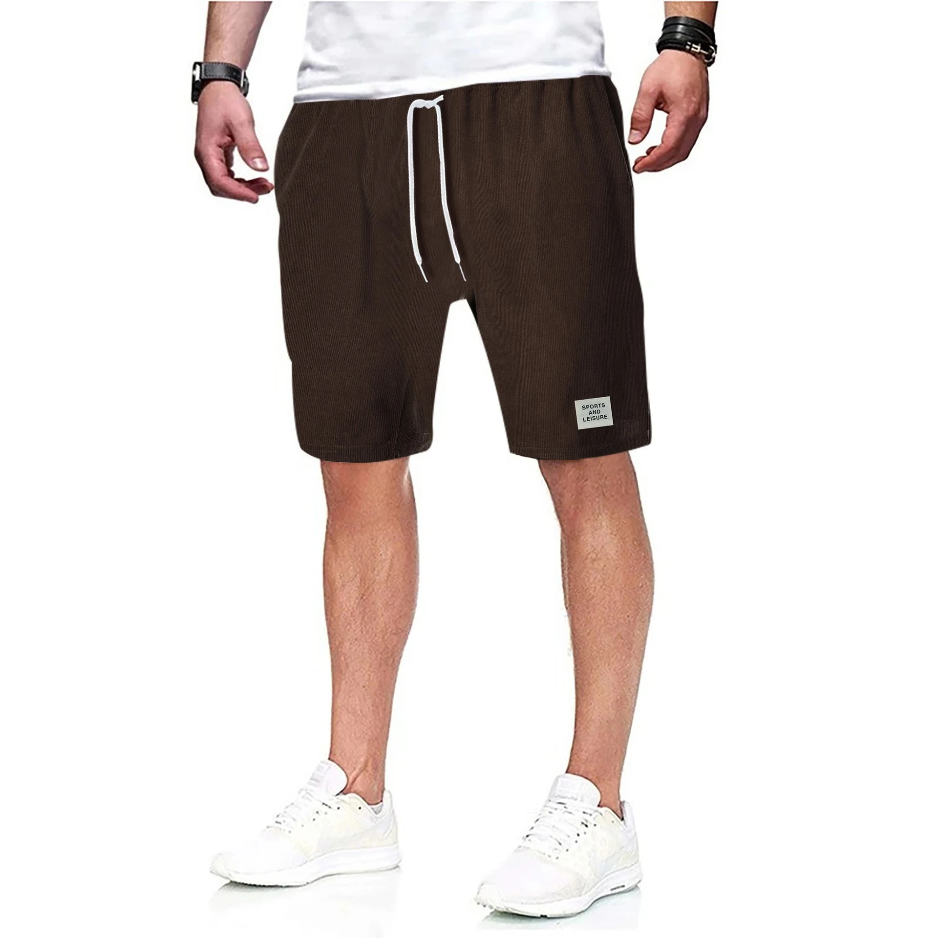 Pantaloni sportivi corti in velluto a coste tinta unita con lacci. Design semplice ed elegante per allenamenti e tempo libero. — foto 2