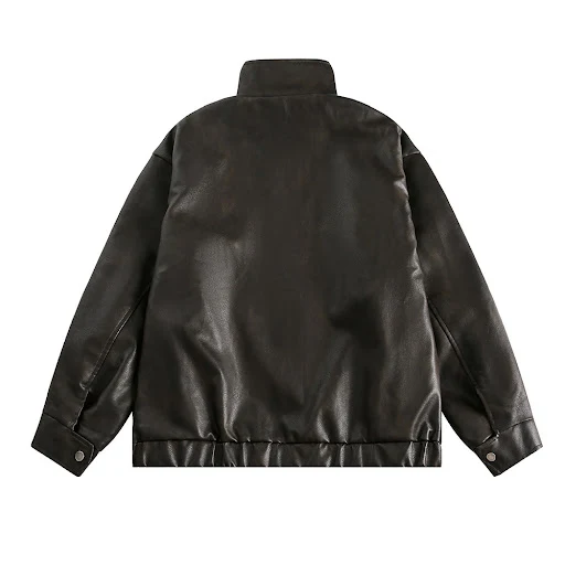 Title 5, Mens Solid Color Leather Clothing with Stand C...