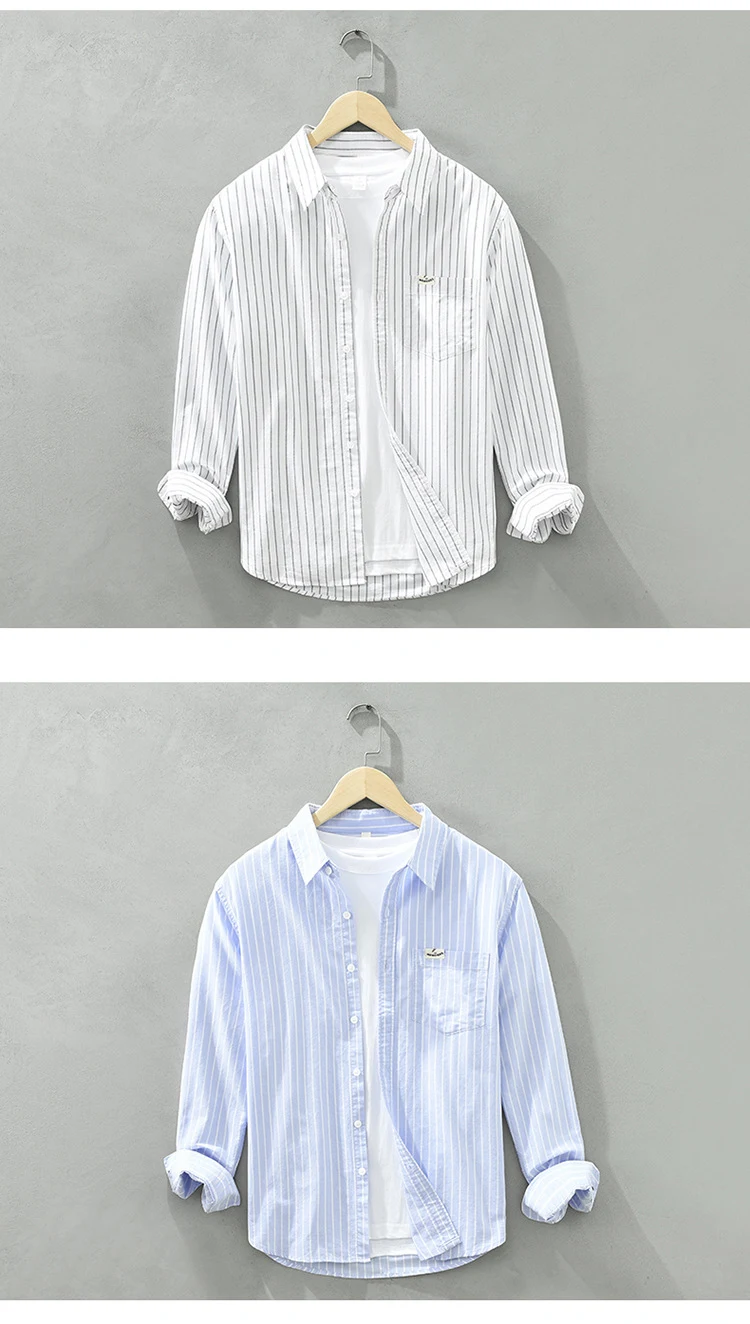 Title 10, Camisa Oxford Masculina Casual de Algodão Listr...