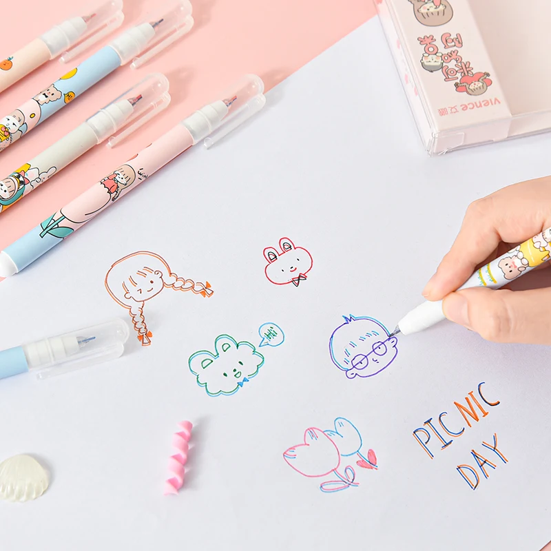 Kit de 6 canetas marcadores de texto com ponta dupla. Destaque suas anotações com cores vibrantes e organize seus estudos de forma eficiente. — foto 4