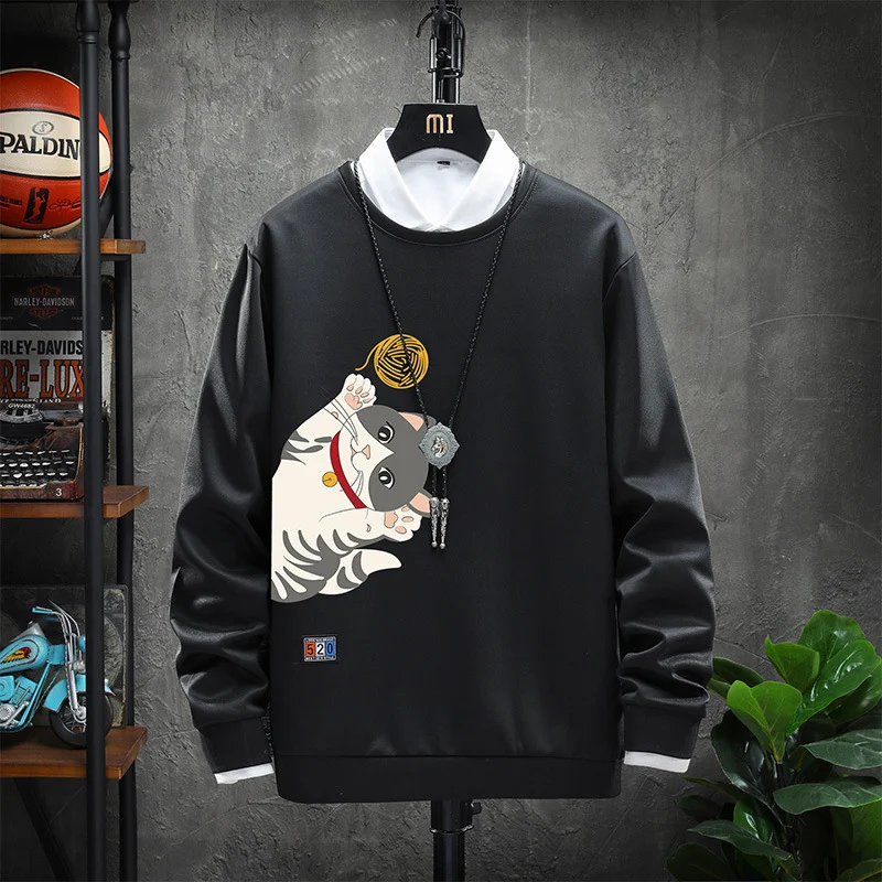 Title 1, Mens Sweater Loose Large Size Round Neck Print...