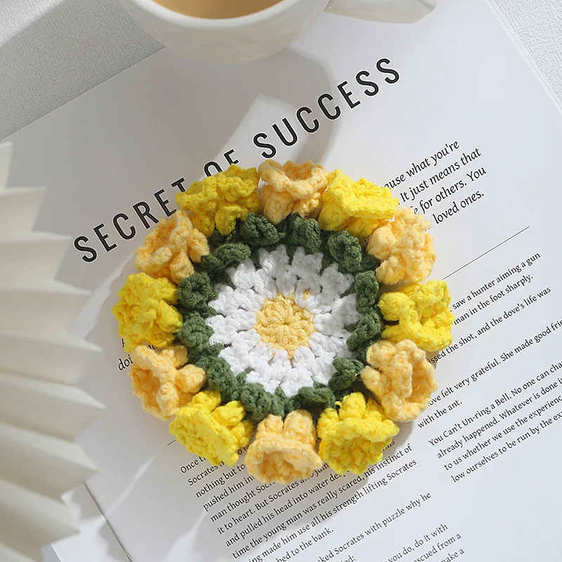 Hand-knitted Flower Woven Linglan Coaster, protect your tables elegantly. Absorbent, decorative, and a unique floral tou — photo 9