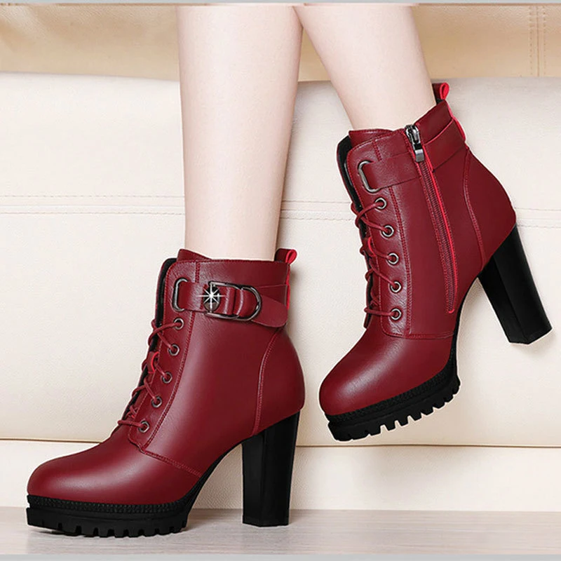 Title 7, Botines de moda para mujer con tacón grueso y a...