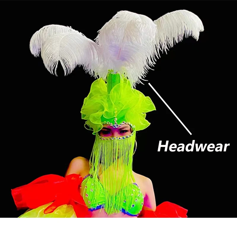 Rainbow Lace Puffy Feather Tassel Headdress Performance Clothing Set, Vibrant and Eye-Catching, Elevate Your Stage Prese — photo 4