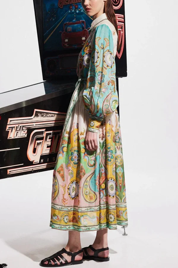 Title 10, Womens Printed Fashion Long Sleeve Lace-up Dress
