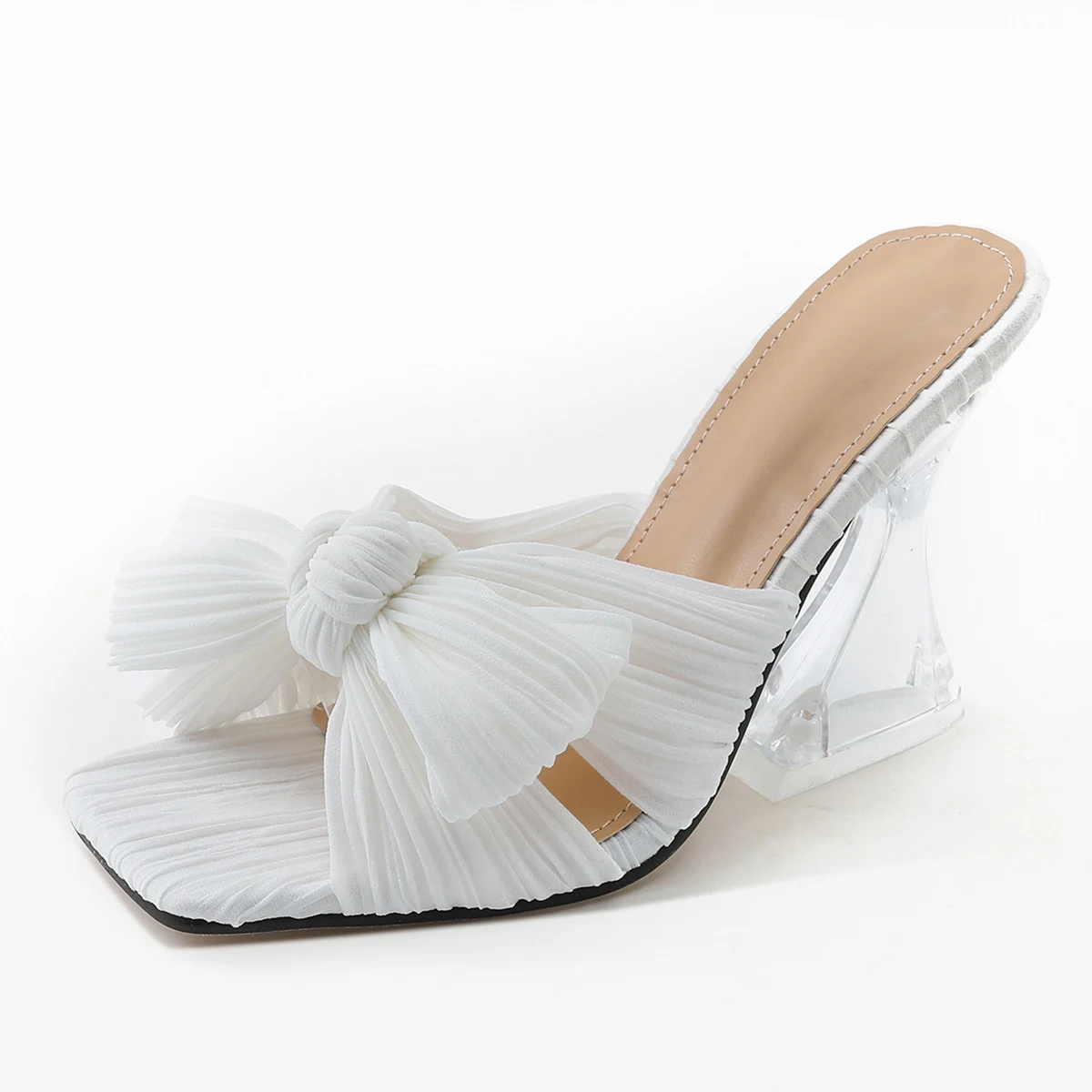 Title 3, Plus Size High Shaped Heel Satin Sandals, eleva...
