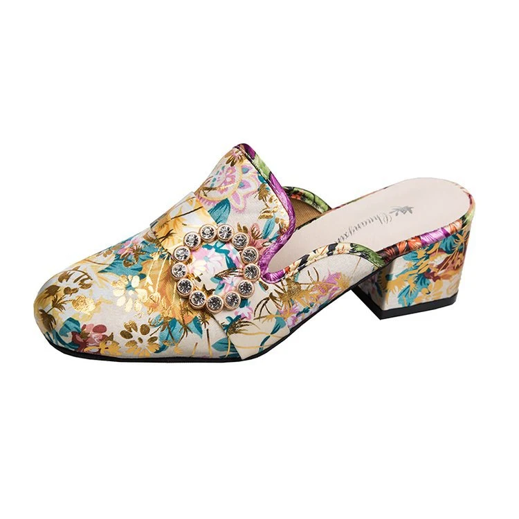 Title 3, Baotou half slippers met strass en geborduurde ...