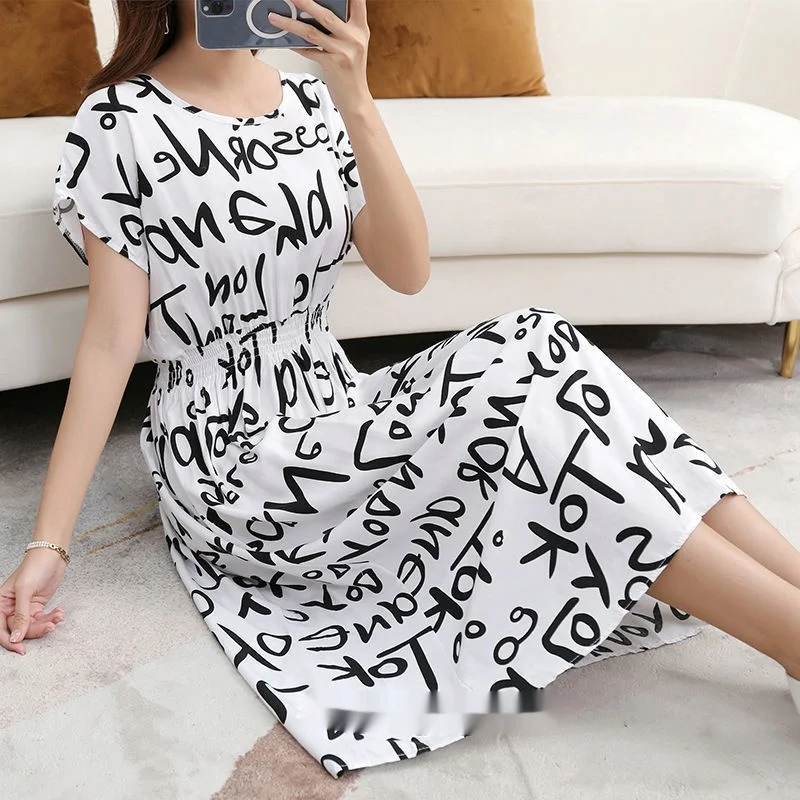 Floral Short Sleeve Dress Elastic And Waisted Slimming — photo 16