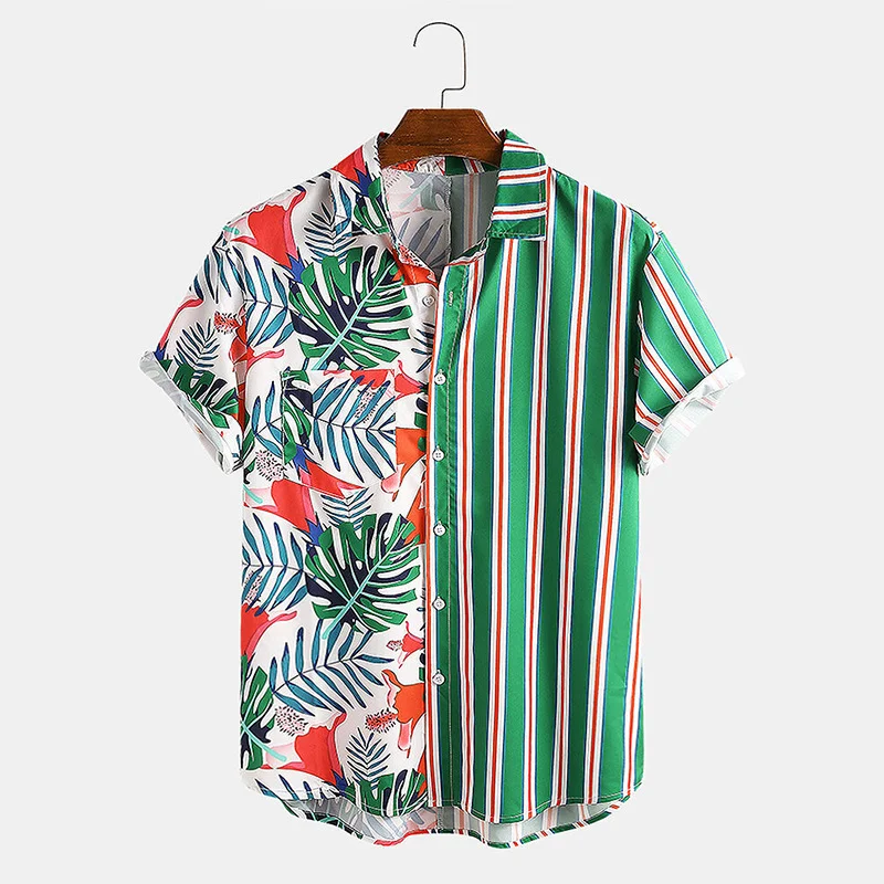 Title 6, Striped printed shirt with splicing details, of...