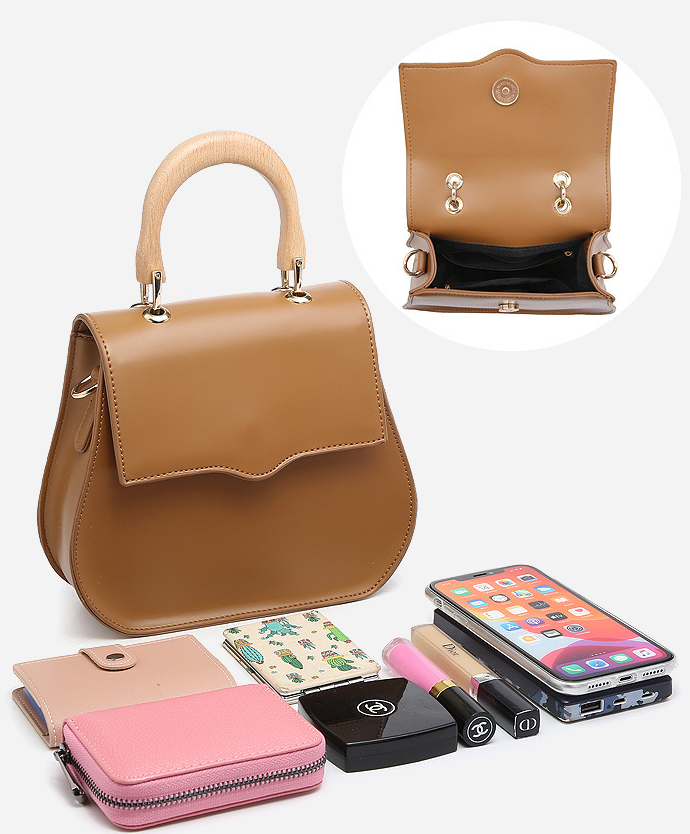 Title 5, Bolsa vintage estilo sela com alça de madeira e...