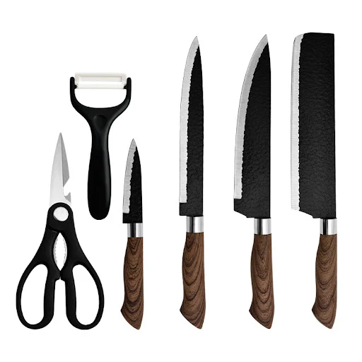 Title 6, New Hammer Pattern Six-piece Black Steel Forged...