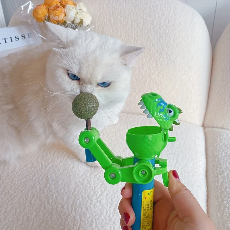 Robot igračka dinosaur za mačke sa lizalicom i mačjom travom, zabava i stimulacija za vaše omiljene ljubimce. — foto 6