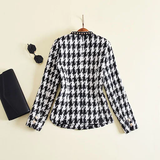 Title 4, One-button Houndstooth Tweed With Embroidered B...