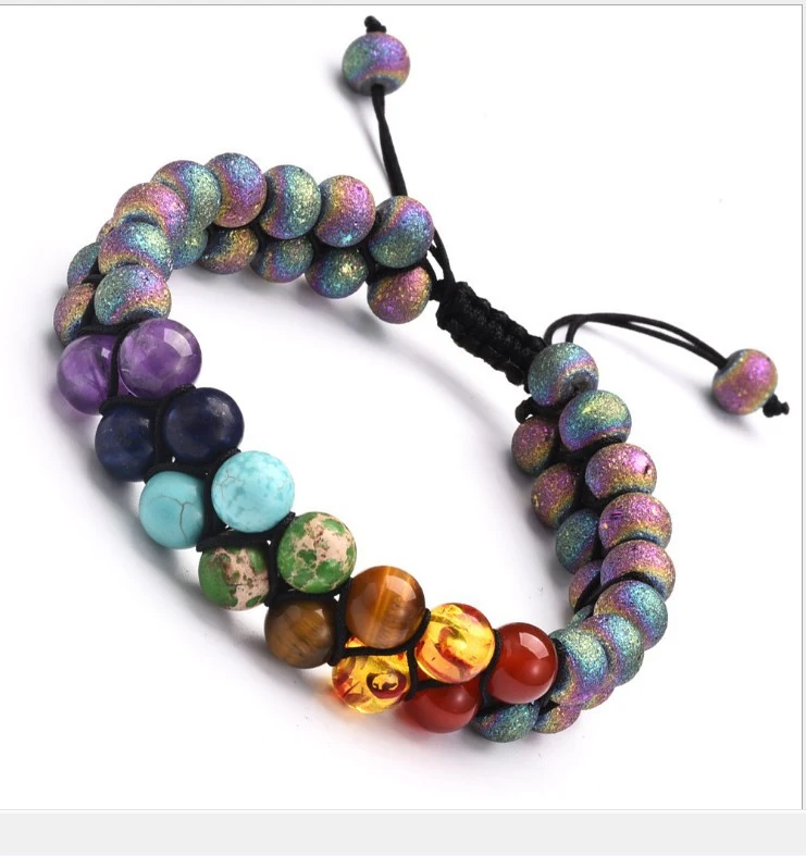 Pulseira de yoga masculina de rocha vulcânica preta, colorida. Estilo europeu e americano. Energia e equilíbrio para o seu dia a dia. — foto 8
