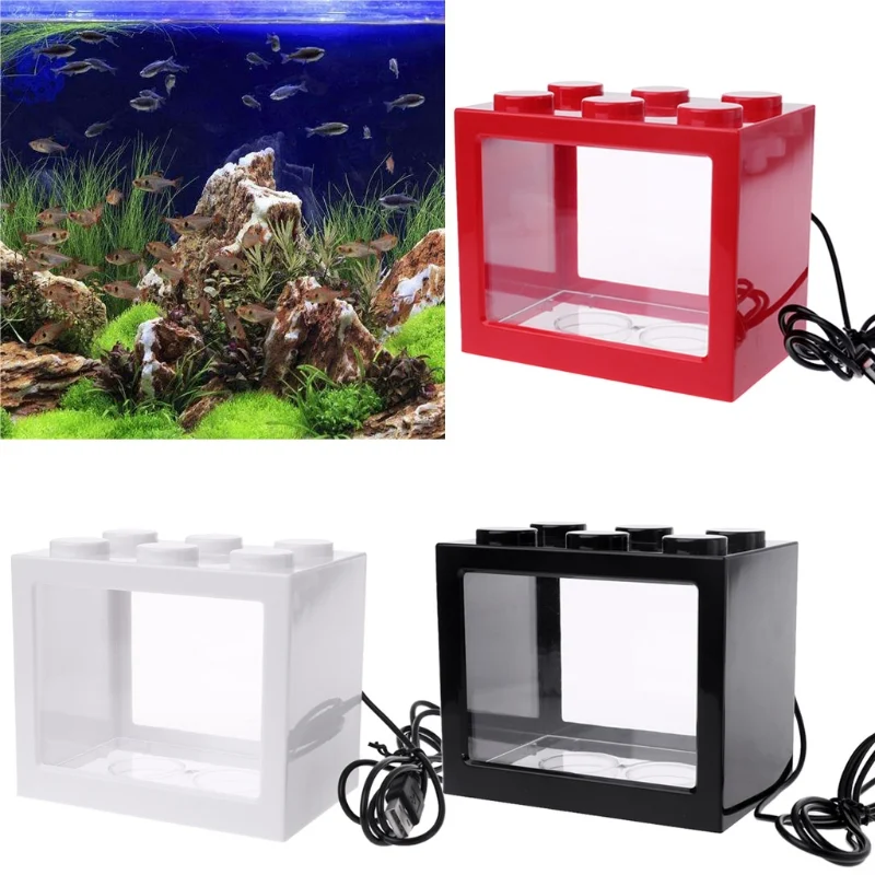 Title 2, USB Mini Aquarium Fish Tank With LED Lamp Light...