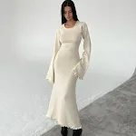 Abito lungo in maglia senza schienale da donna, tinta unita con bordo grezzo, perfetto per un look elegante e confortevole, ideale per l'estate. — foto 6