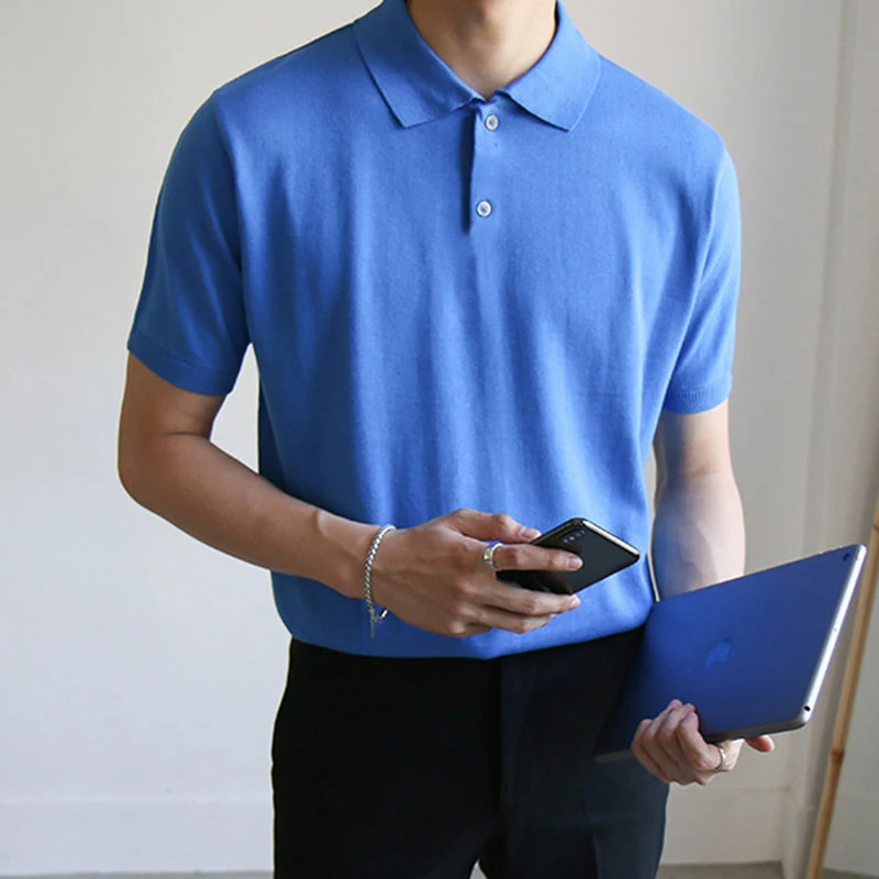 Koreaanse zomer polo voor heren, korte mouwen, slim fit, losse kraag. Ideaal voor warm weer, stijlvol en comfortabel. — foto 5