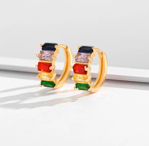 Brinco de orelha com adorno de zircônia de cristal quadrado, banhado a ouro e diamantes, multi estilos para a moda feminina. — foto 13