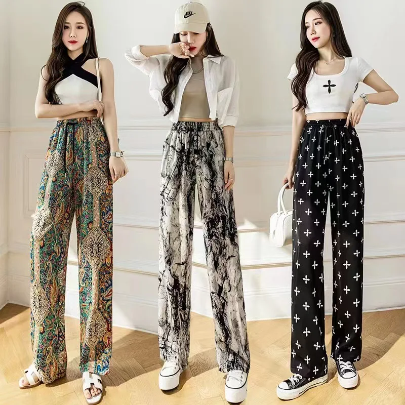 Title 4, Womens Tie-dyed Ice Silk Ink Painting Wide-leg...