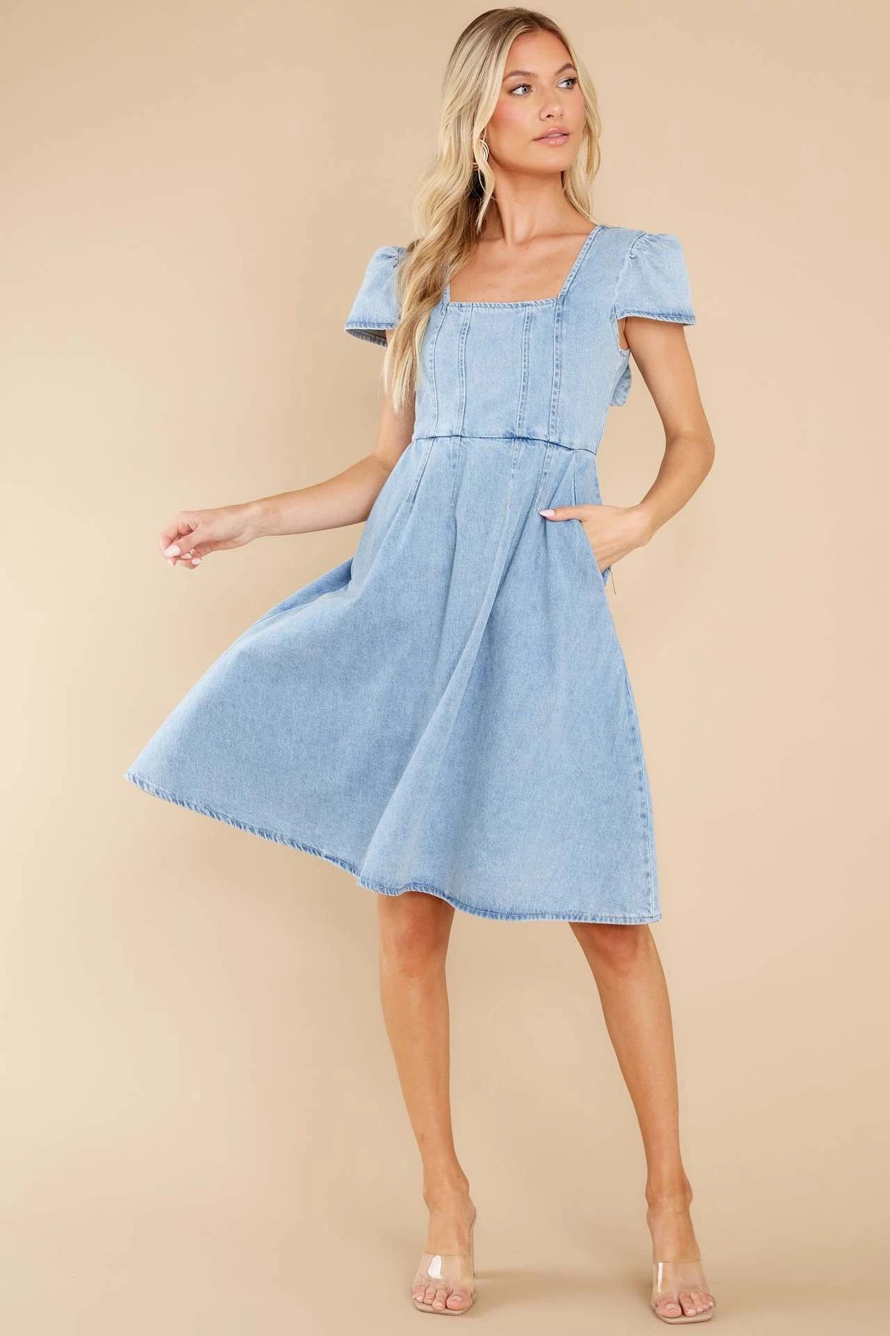 Temperament Commute Pure kleur gewone gewassen denimjurk — foto 1