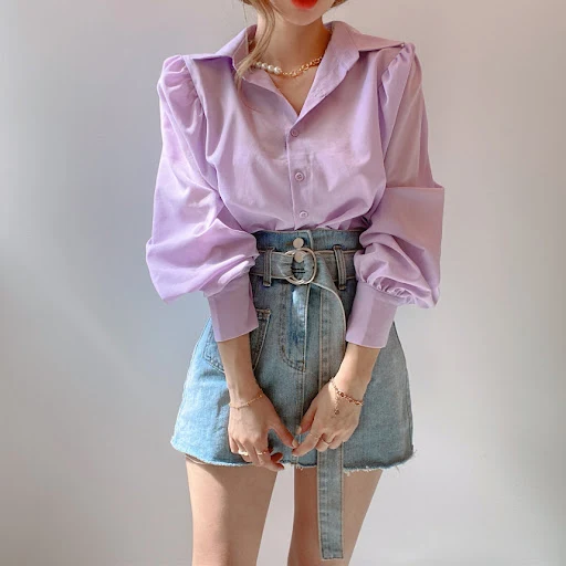 Title 21, Lapel Single-breasted Loose Casual Lantern Slee...