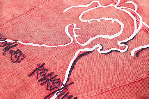 Title 5, Abstract Embroidered Washed Denim Jacket. Exper...