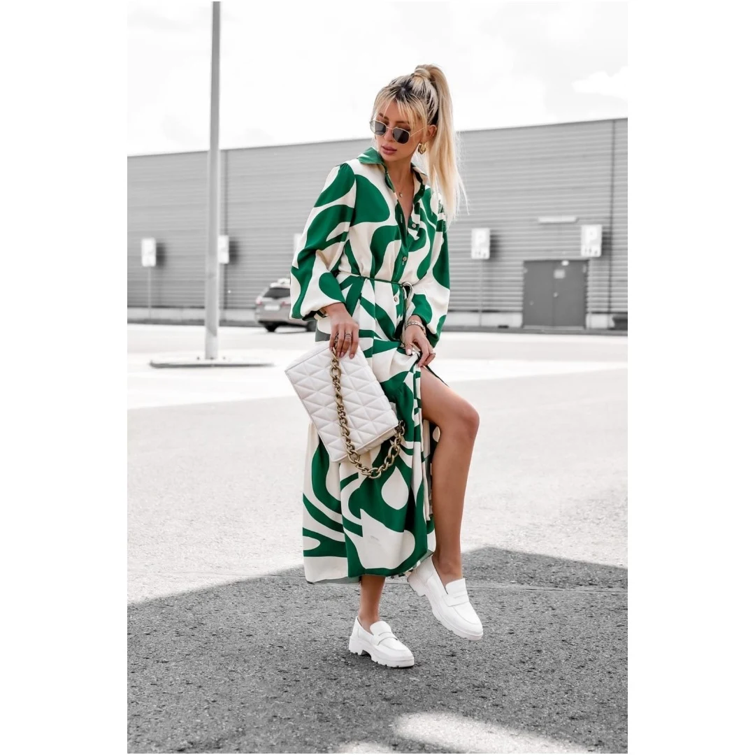 Women's Printed Leisure Commute Long Sleeve Lace-up Dress, perfect for everyday wear. Comfortable and stylish for work o — photo 6