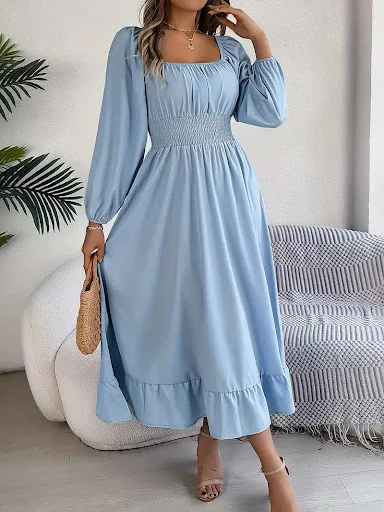 Title 17, Elegant Casual Ruffled Solid Color Square Colla...