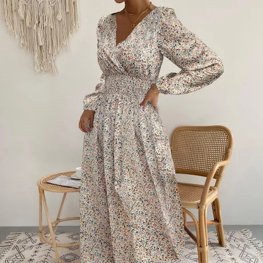 Title 3, Womens V-neck Floral Print Long Sleeve Dress