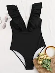 Pure Color Pleated One-piece Swimsuit Fashionable Sexy Slim Bikini offers a flattering fit, enhancing your natural curve — photo 2