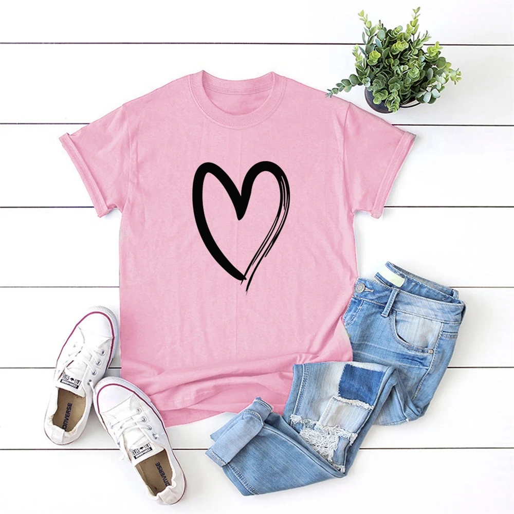 Title 2, Camiseta manga curta Love Print Blusa casual