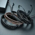 Conjunto de pulseiras masculinas de couro PU trançado ajustável (quatro peças). Design elegante e conforto para usar em qualquer situação. — foto 1