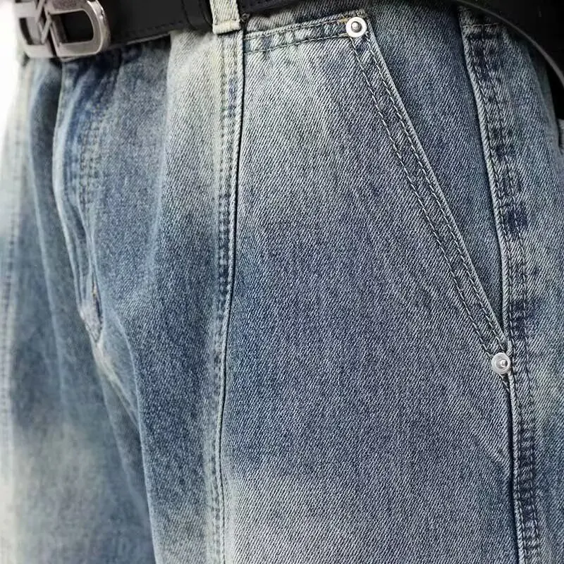 Calça Jeans Degradê Masculina Estilo Americano Retro Primavera/Outono Destroyed. Jeans para um visual street style autêntico e confortável. — foto 6