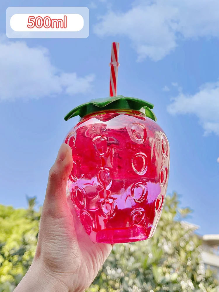 Title 3, 500ml Kawaii Strawberry Water Bottle, Cute Stra...