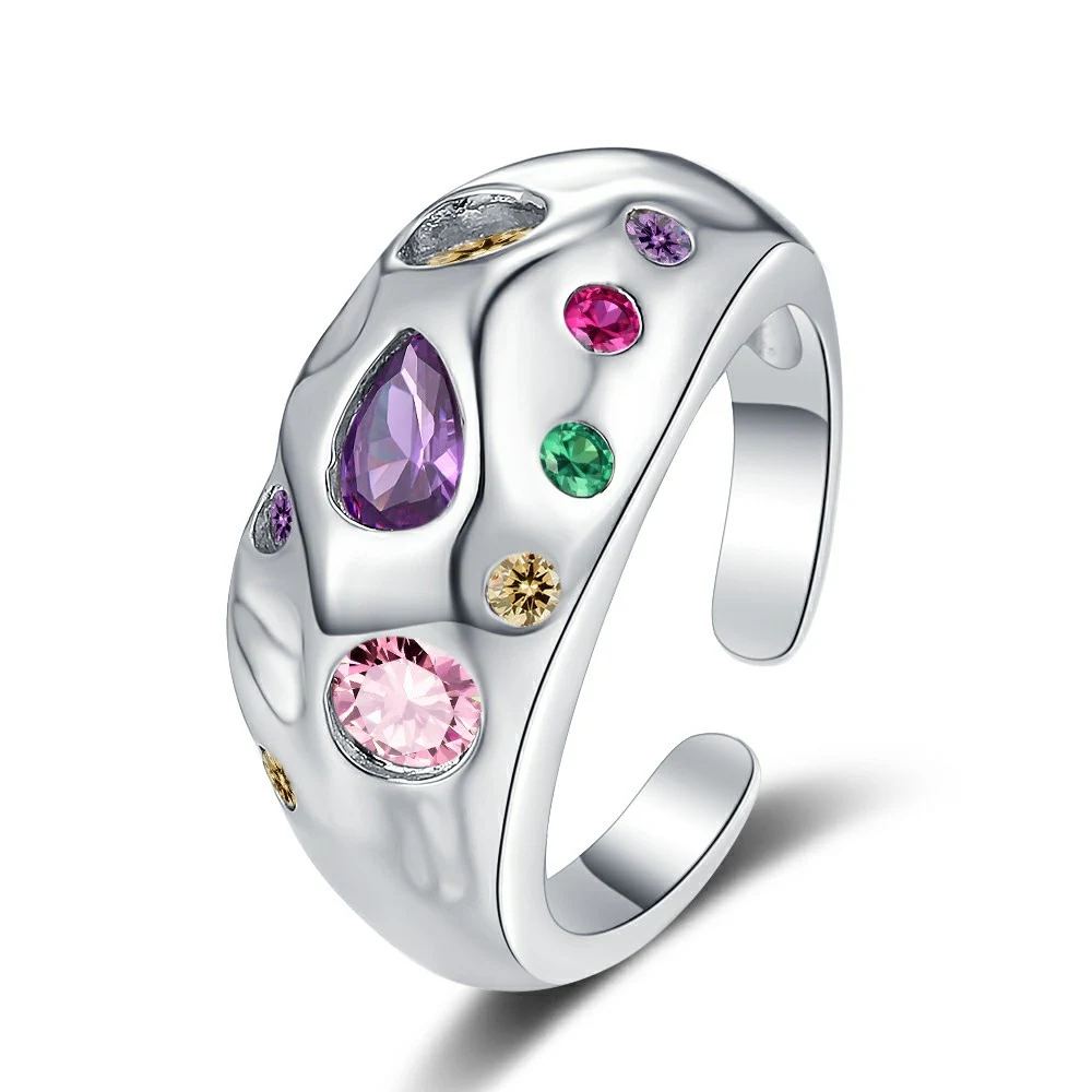 Anéis de strass coloridos para mulheres, luxuosos e com design diferenciado. Anel de abertura ajustável, perfeito para um toque sofisticado. — foto 1