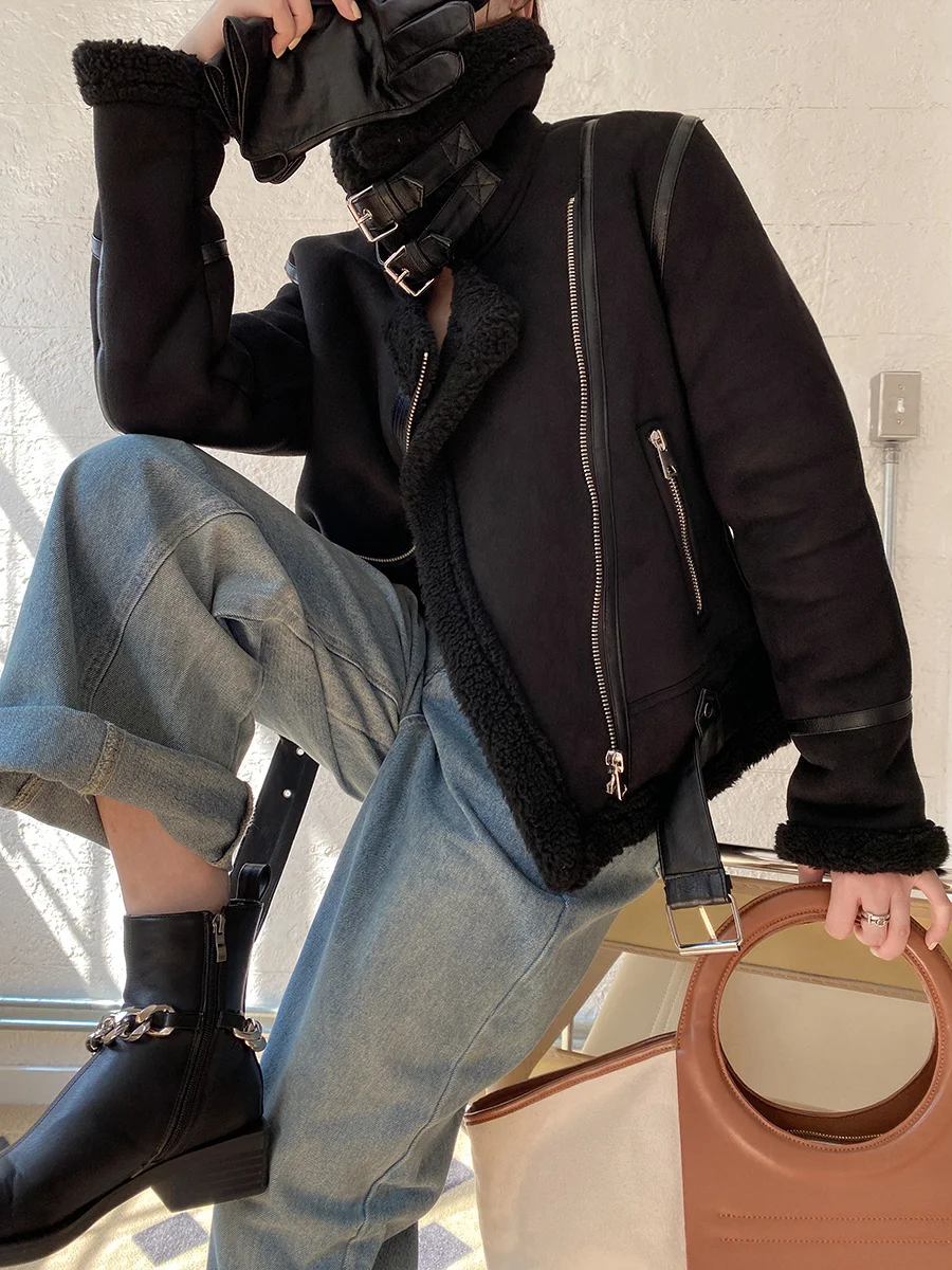 Title 6, Womens Lamb Fur and Cotton Motorcycle Jacket, ...